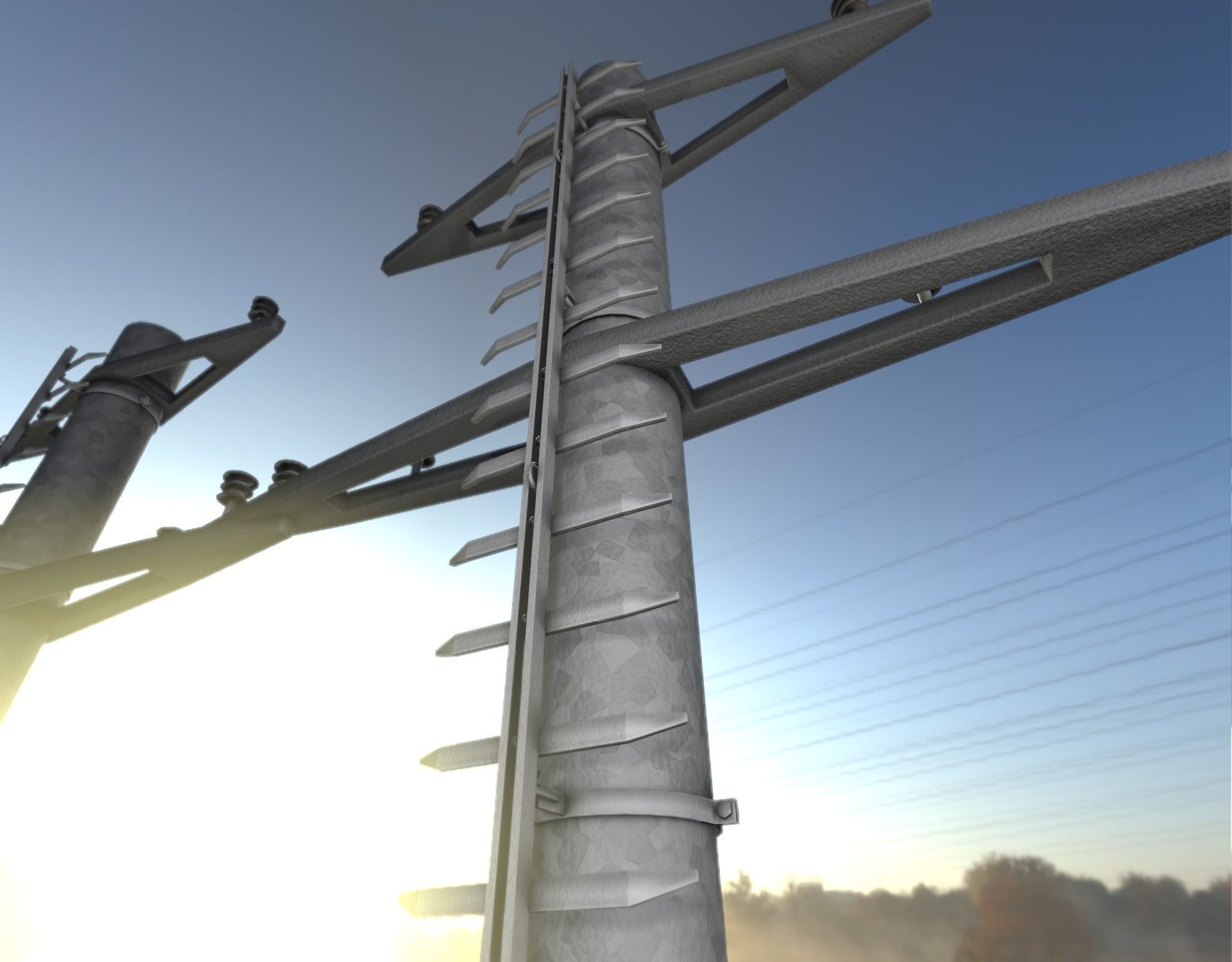 Steel power pole with ladder - Objekt 068 Low-poly 3D model_2