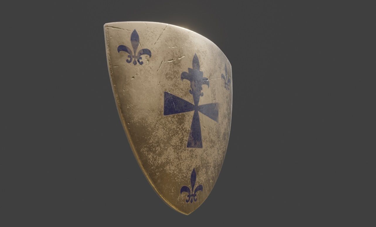 3D model medieval triangular knight shield with pbr textures VR / AR ...