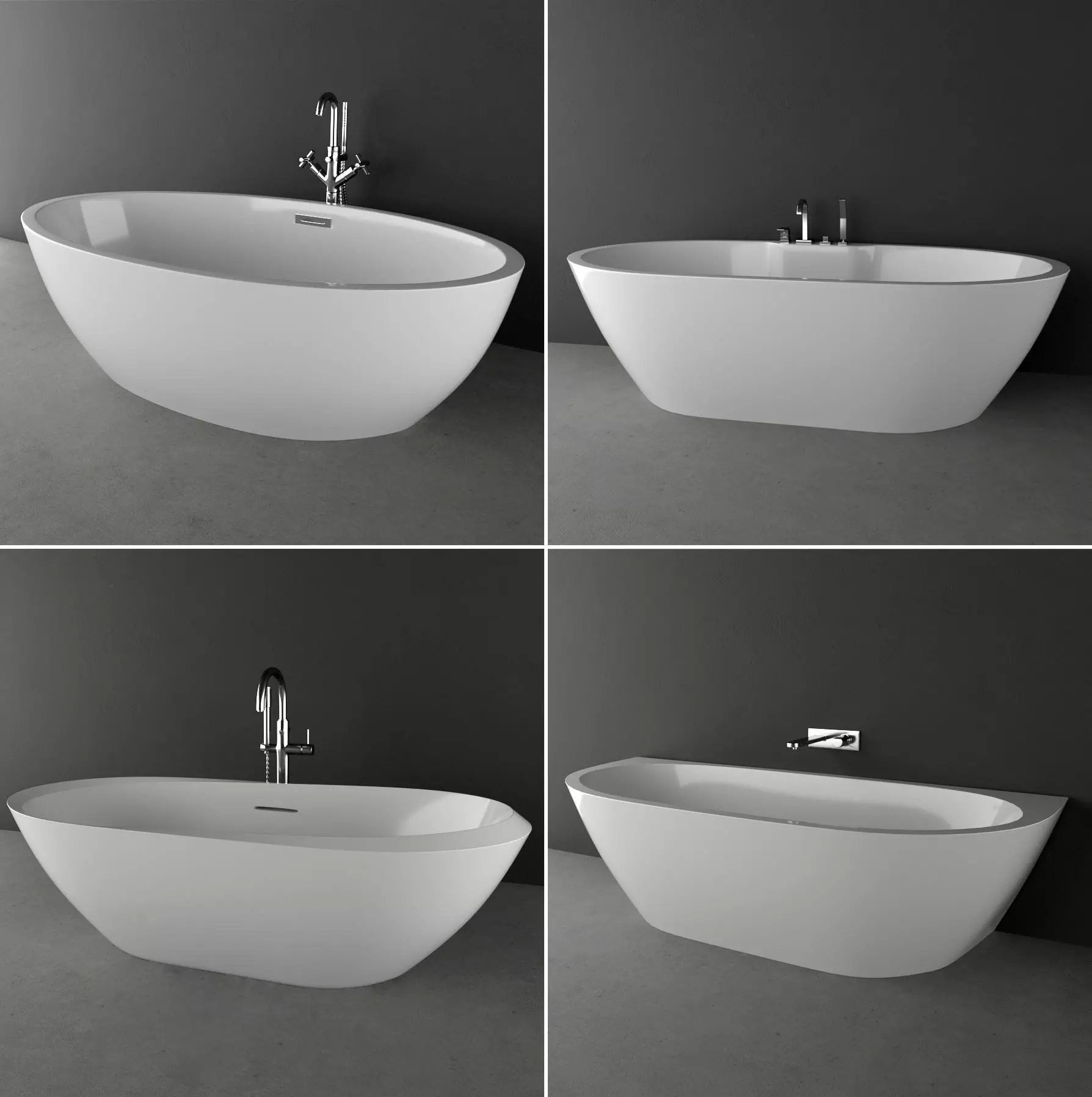 Bath set modern bathtub in four different views 3D model