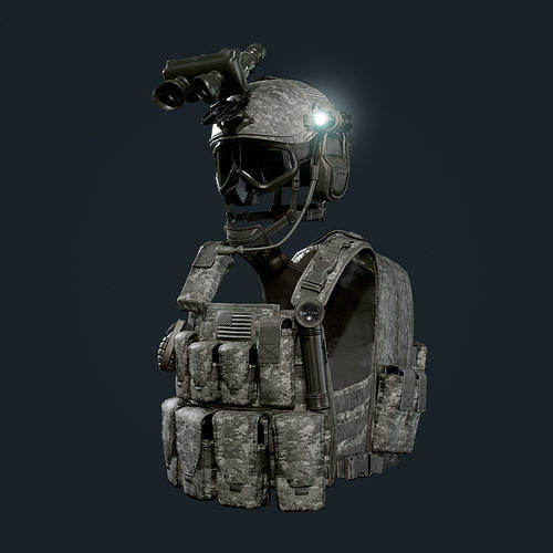 Military Gear Equipment Vest and Helmet Game Ready Low-poly 3D model