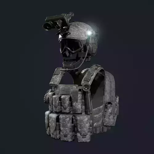 Military Gear Equipment Vest and Helmet Game Ready Low-poly 3D model