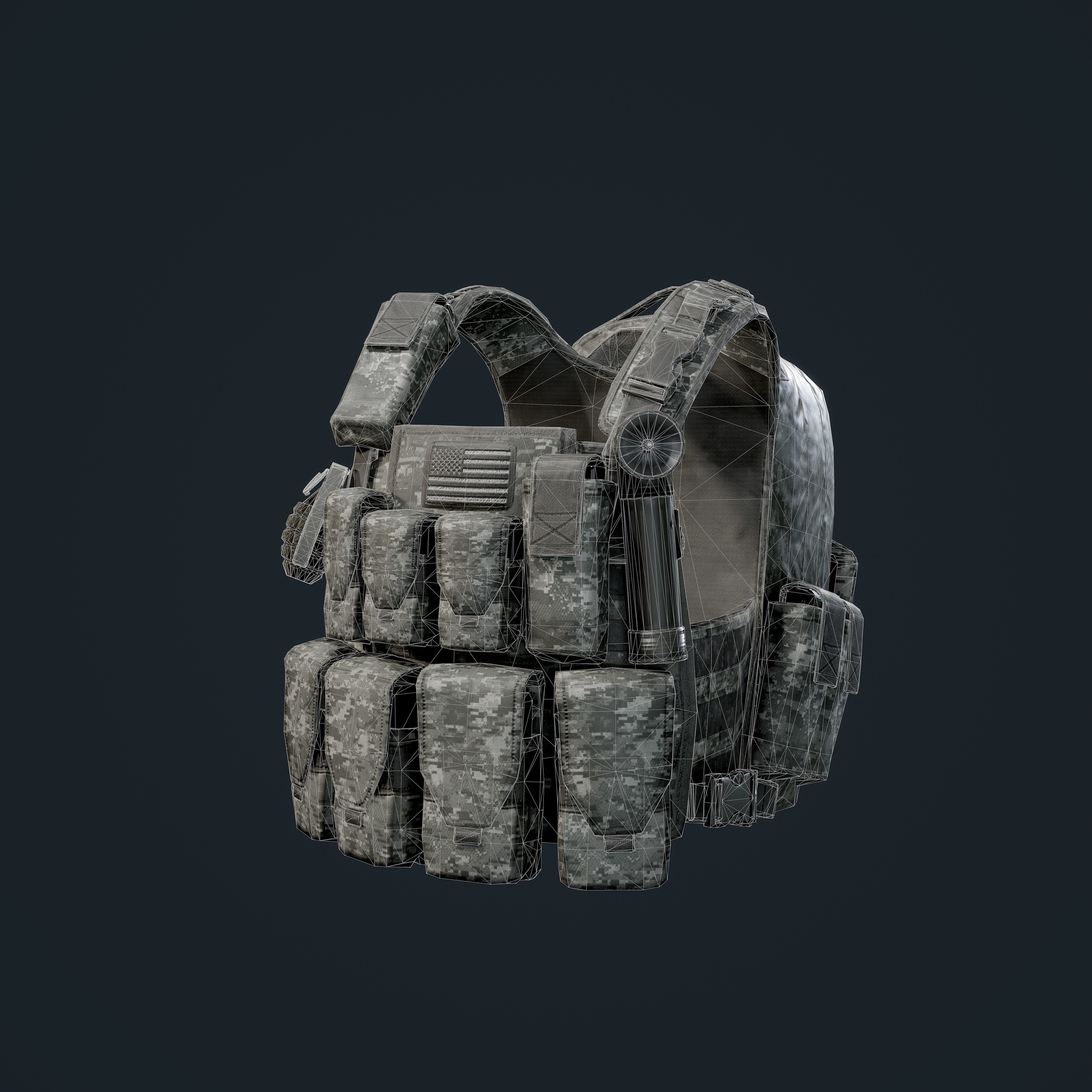 Military Gear Equipment Vest Game Ready Low-poly 3D model_5