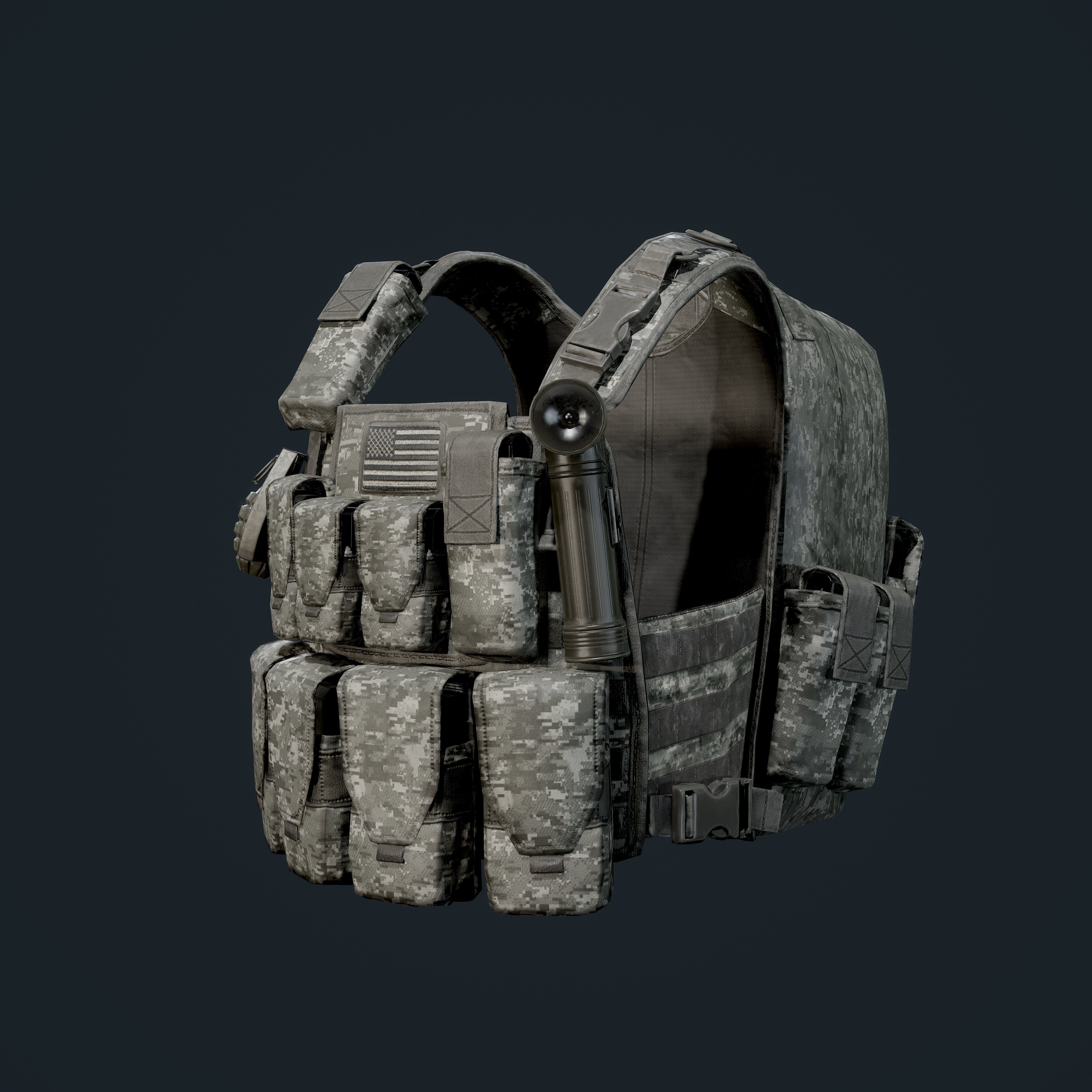 Military Gear Equipment Vest Game Ready Low-poly 3D model_3