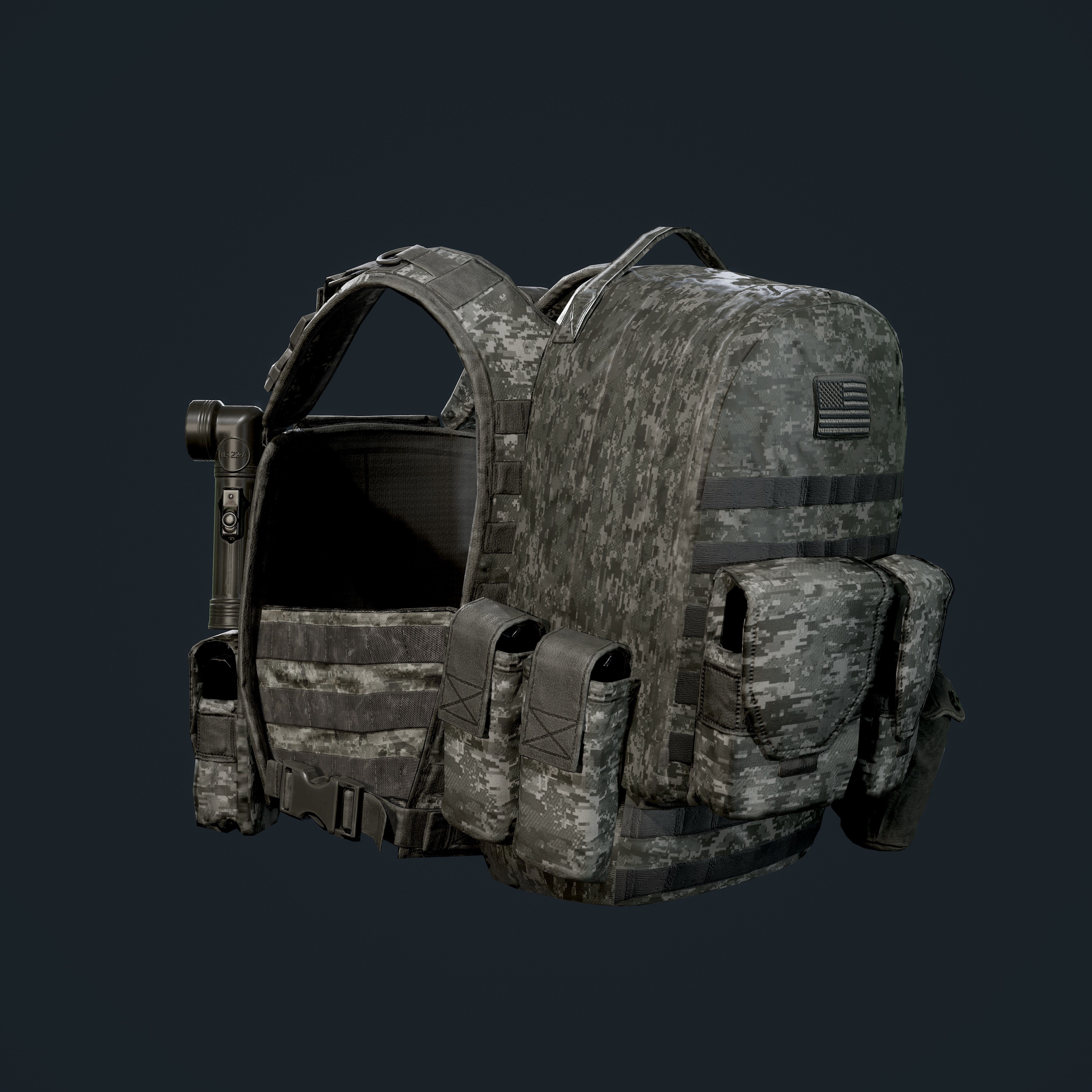 Military Gear Equipment Vest Game Ready Low-poly 3D model_2