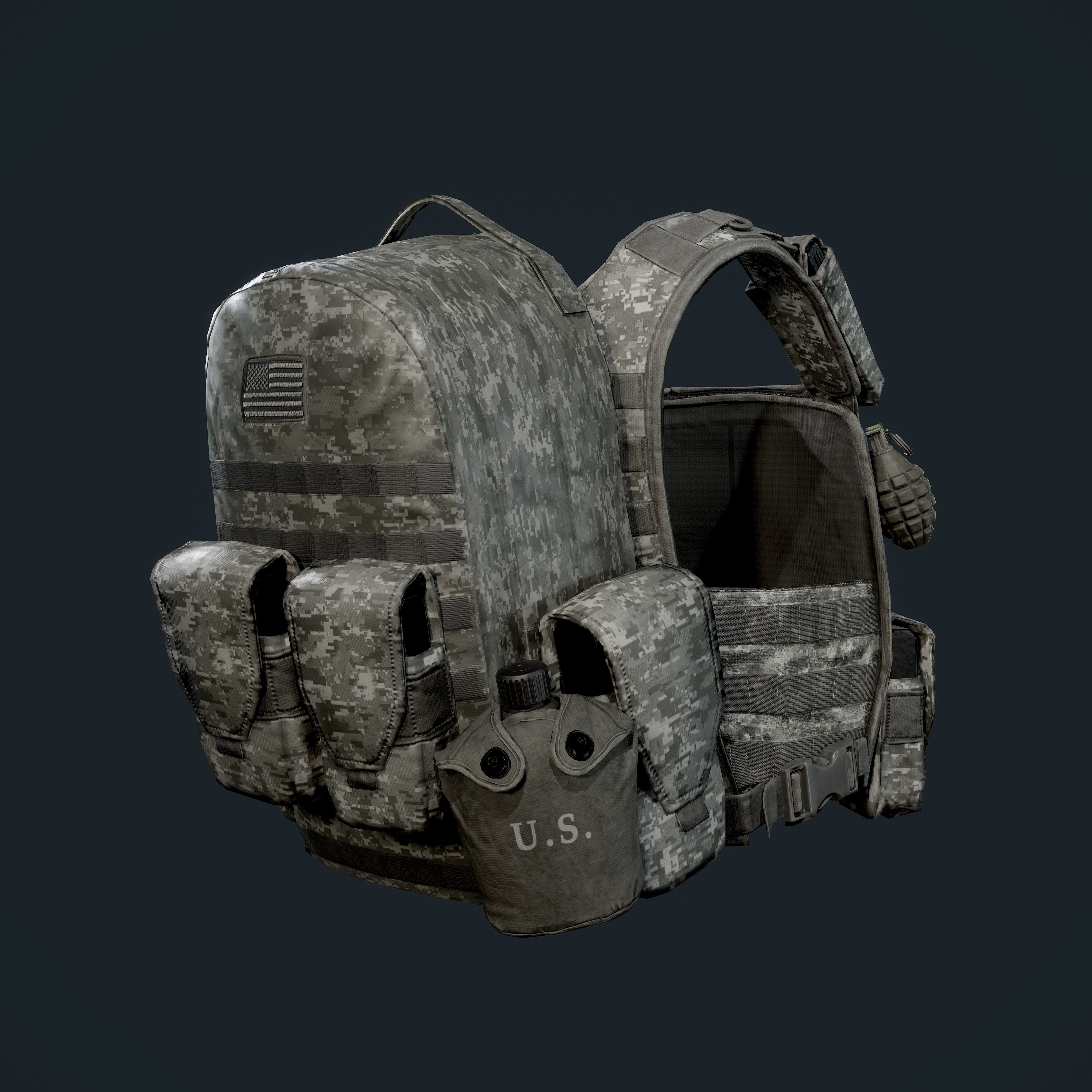 Military Gear Equipment Vest Game Ready Low-poly 3D model_1