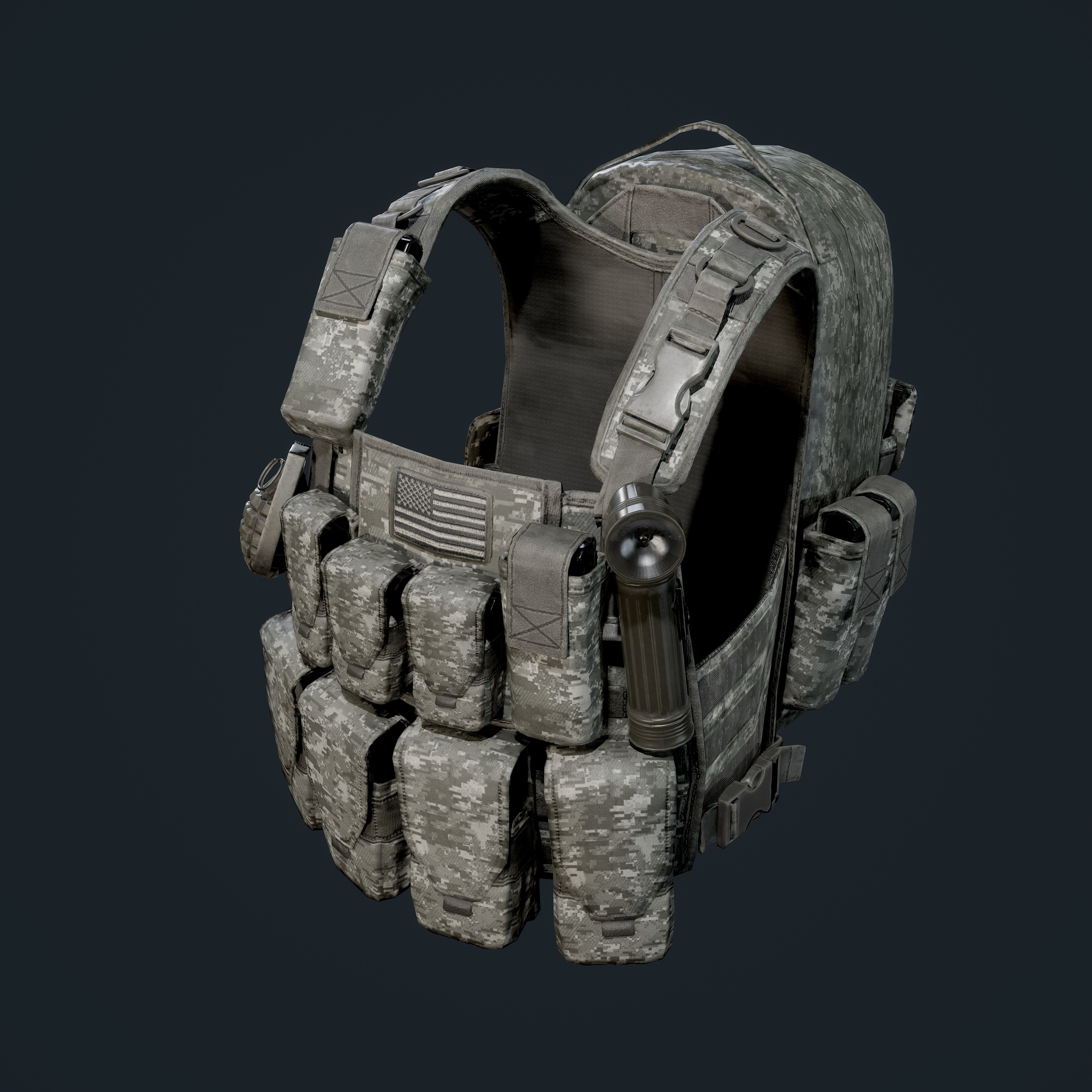 Military Gear Equipment Vest Game Ready Low-poly 3D model_4