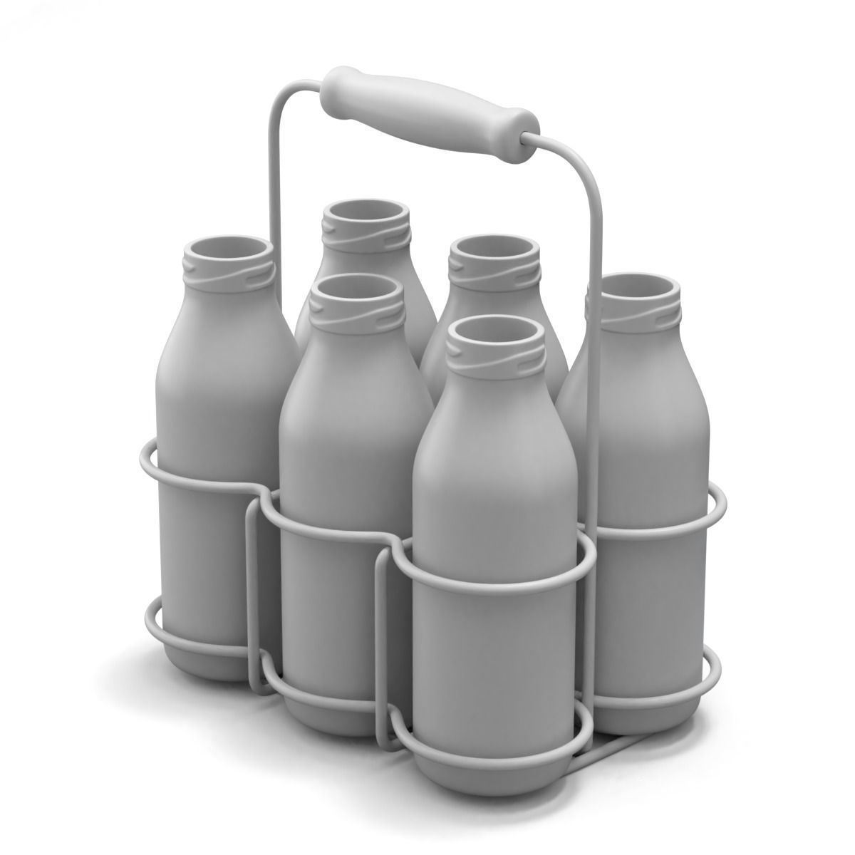Milk Bottles in Wire Basket 3D model_15