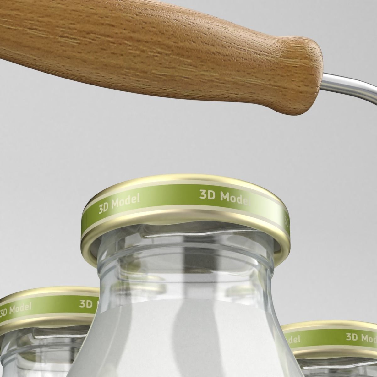 Milk Bottles in Wire Basket 3D model_4