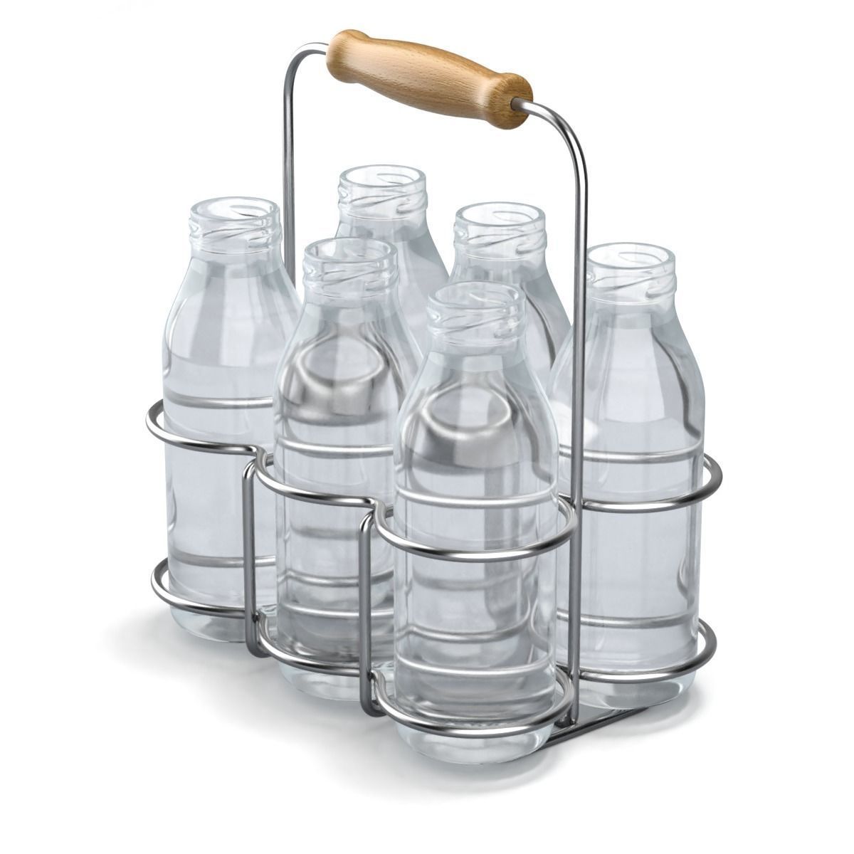 Milk Bottles in Wire Basket 3D model_7