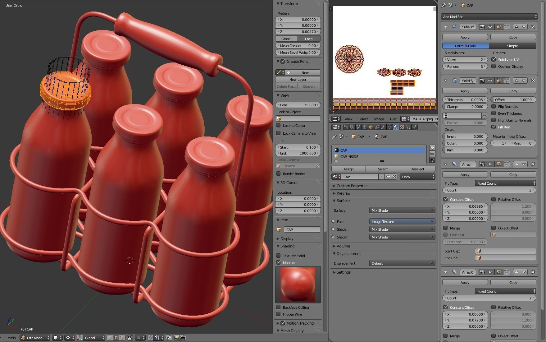 Milk Bottles in Wire Basket 3D model_19