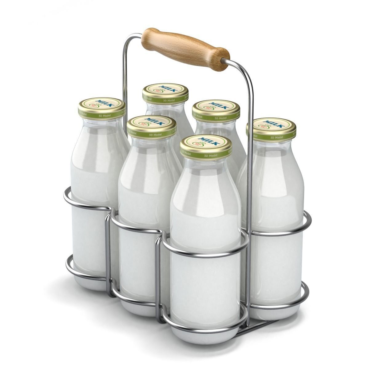 Milk Bottles in Wire Basket 3D model_1