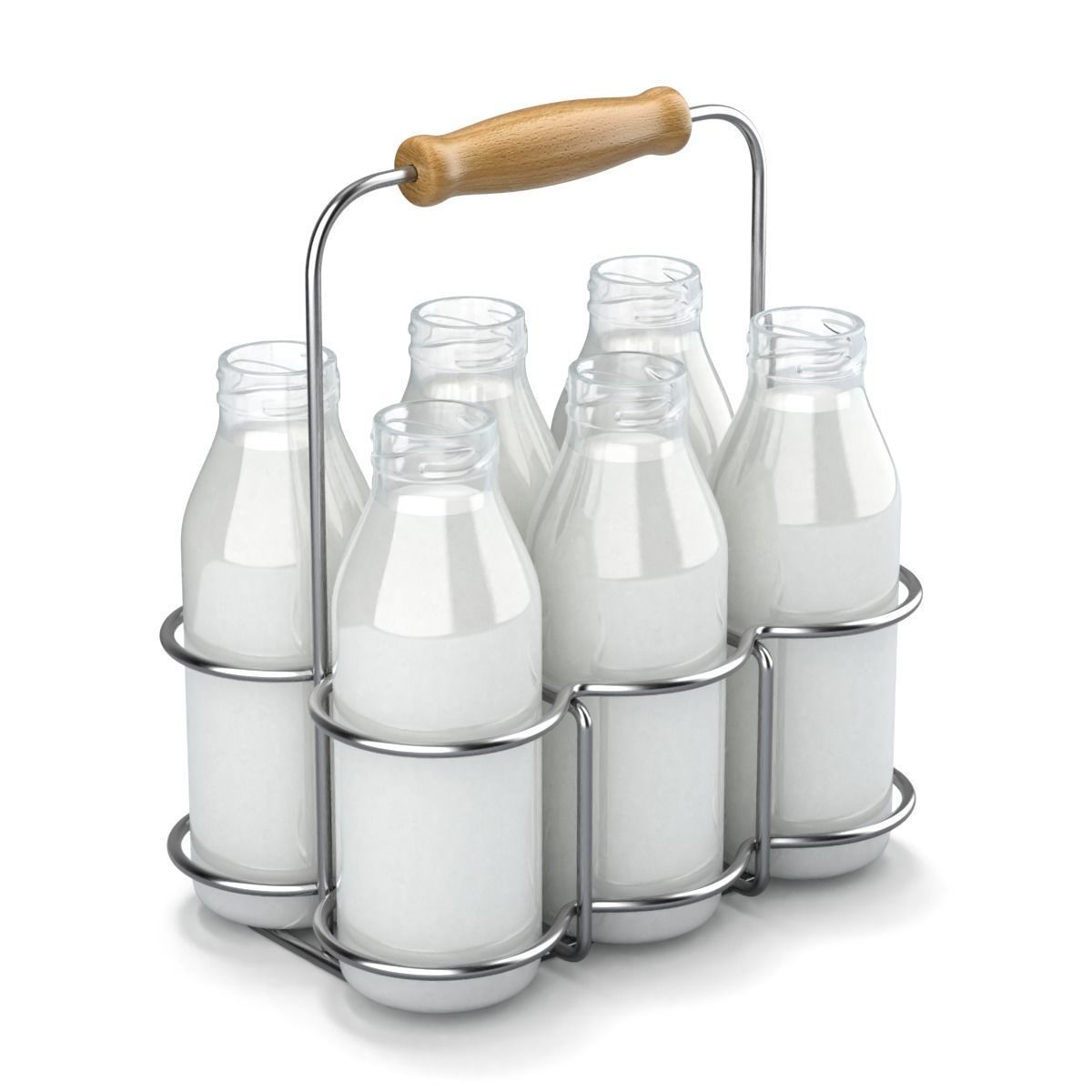 Milk Bottles in Wire Basket 3D model_10