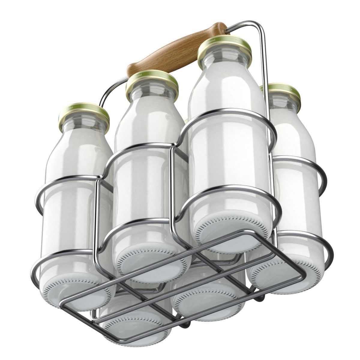 Milk Bottles in Wire Basket 3D model_12