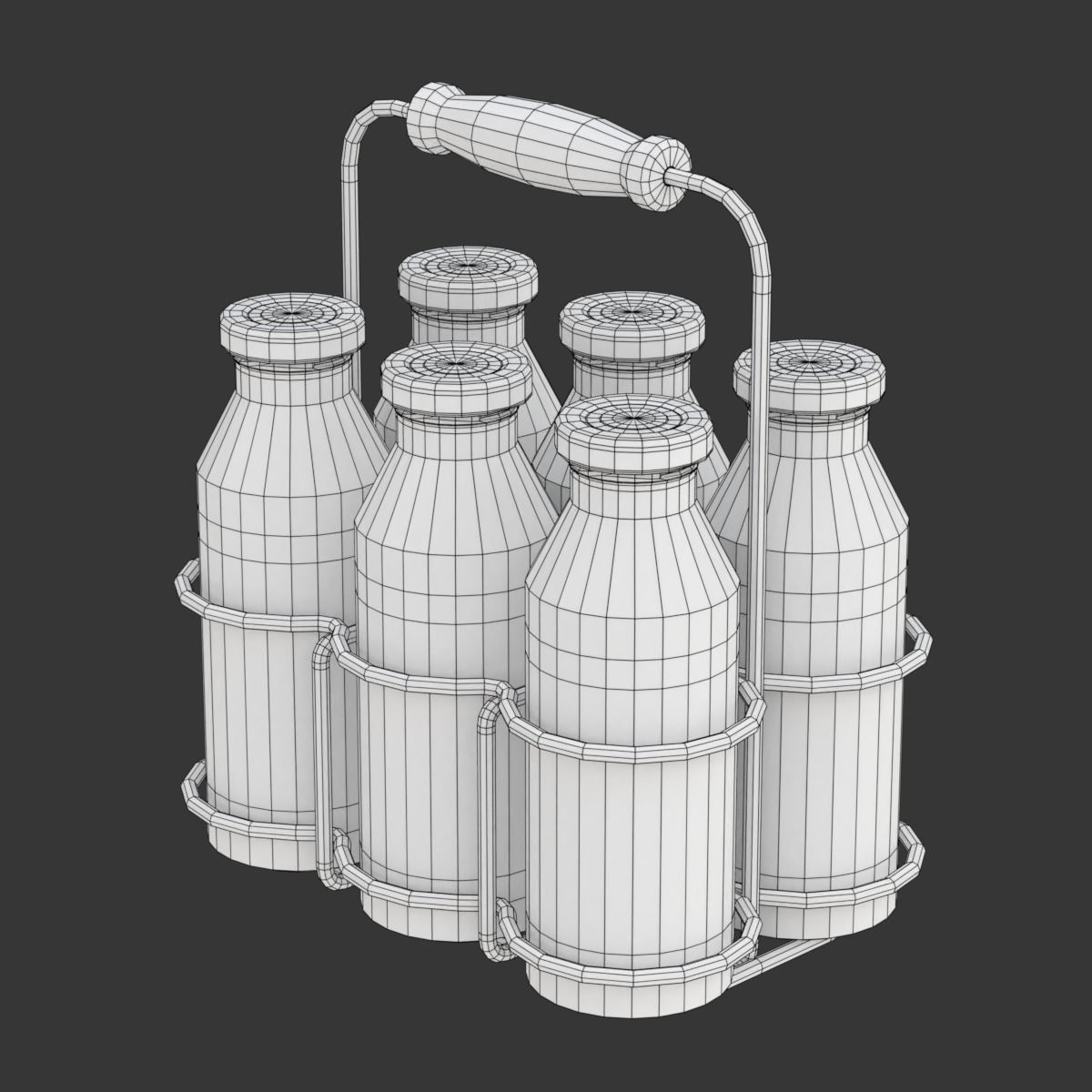 Milk Bottles in Wire Basket 3D model_22