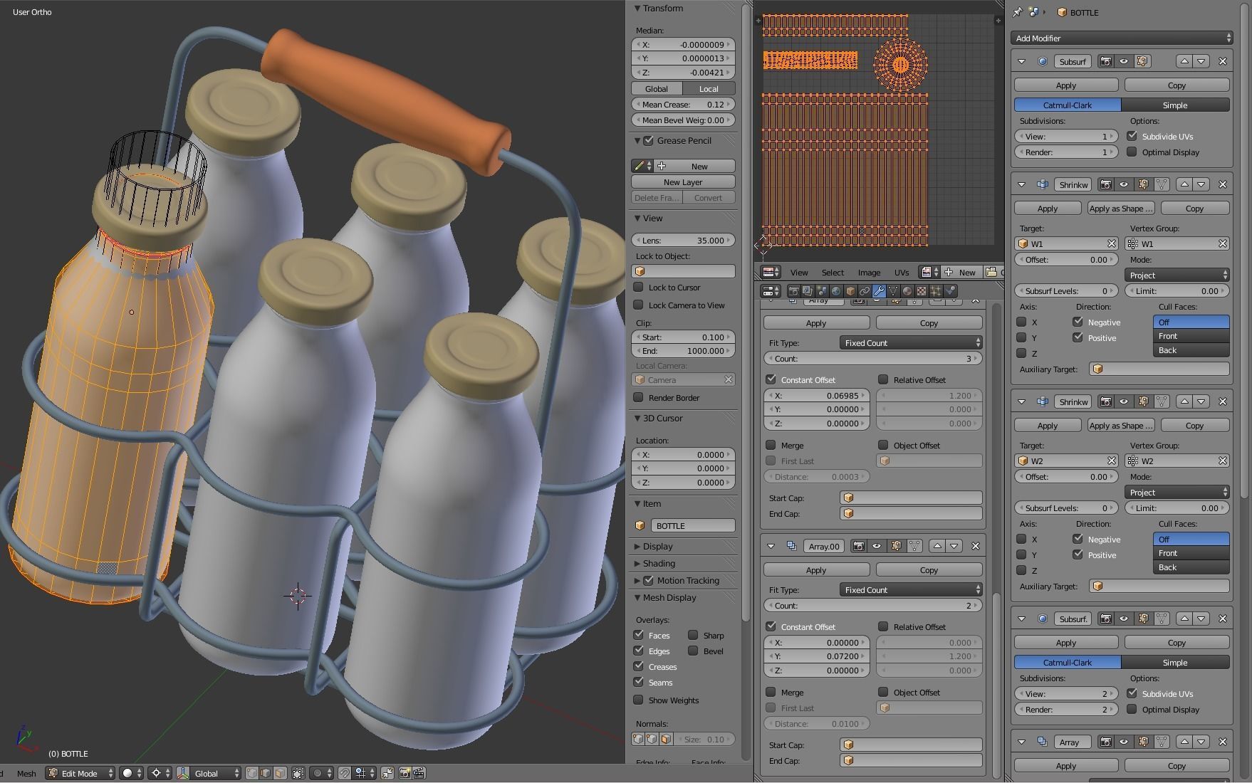 Milk Bottles in Wire Basket 3D model_20