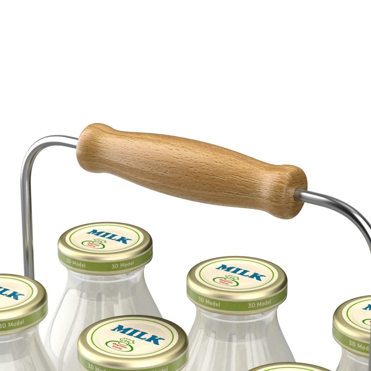 Milk Bottles in Wire Basket 3D model_2