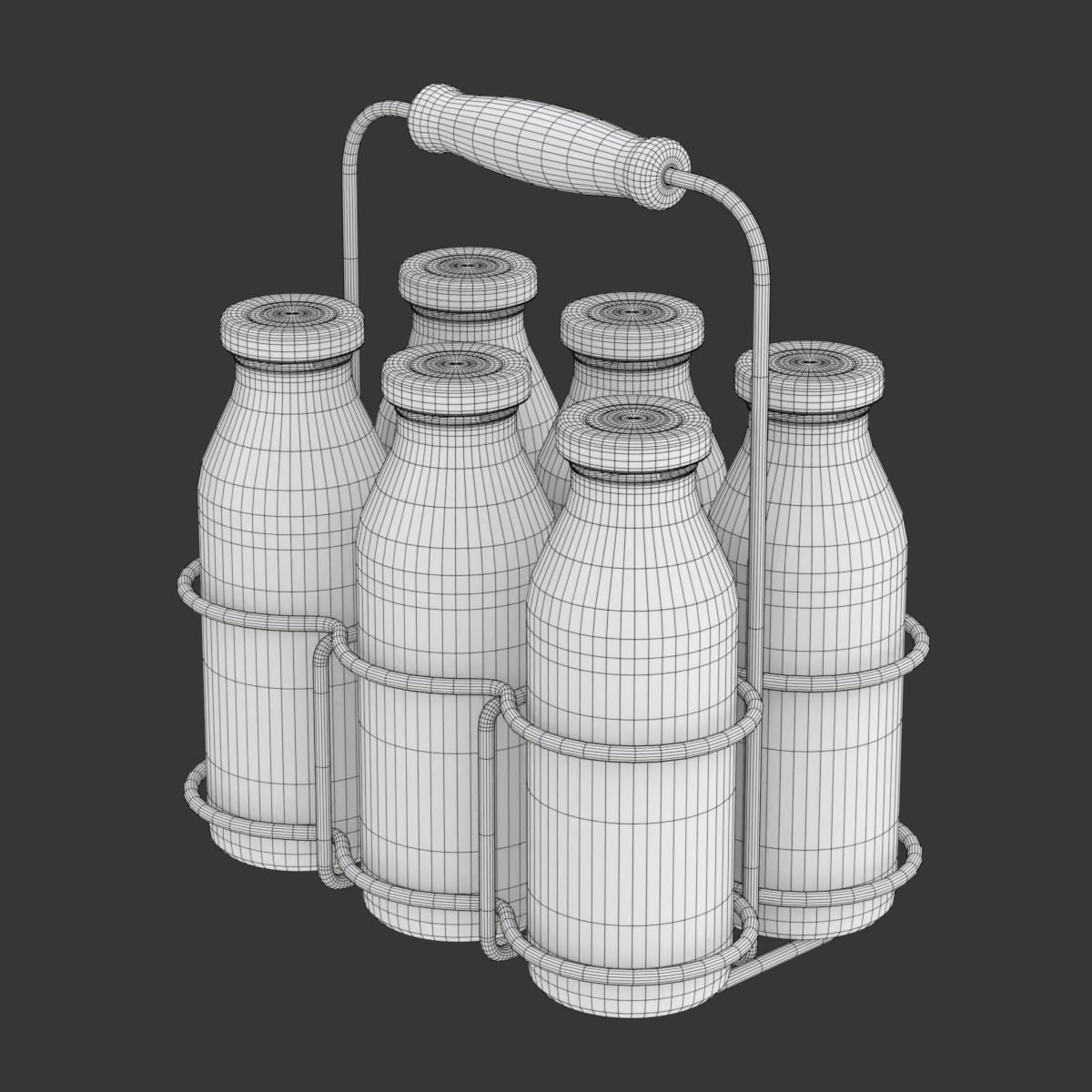 Milk Bottles in Wire Basket 3D model_25