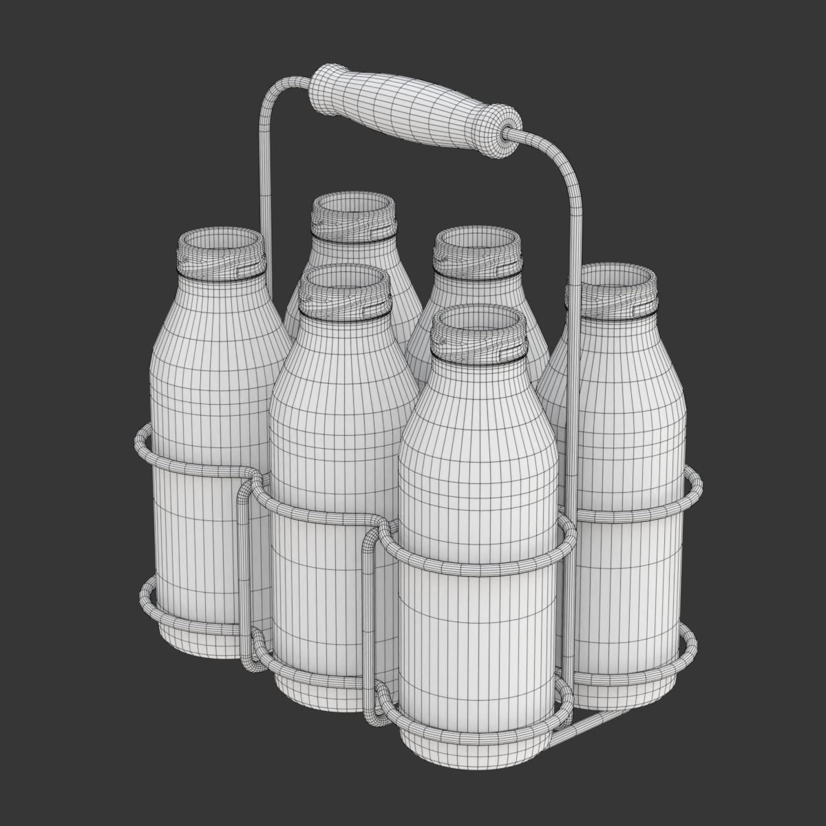 Milk Bottles in Wire Basket 3D model_26