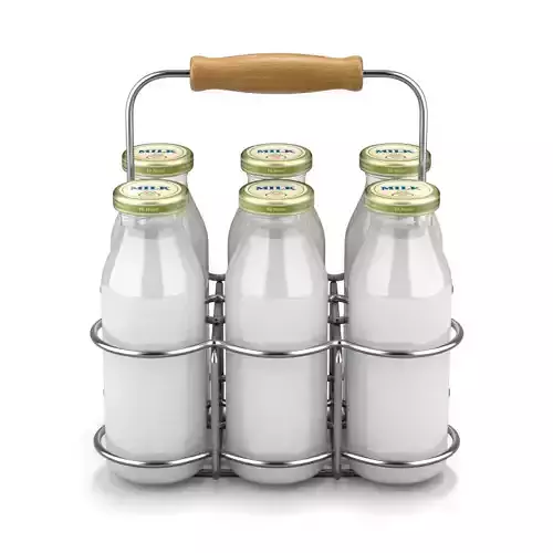 Milk Bottles in Wire Basket