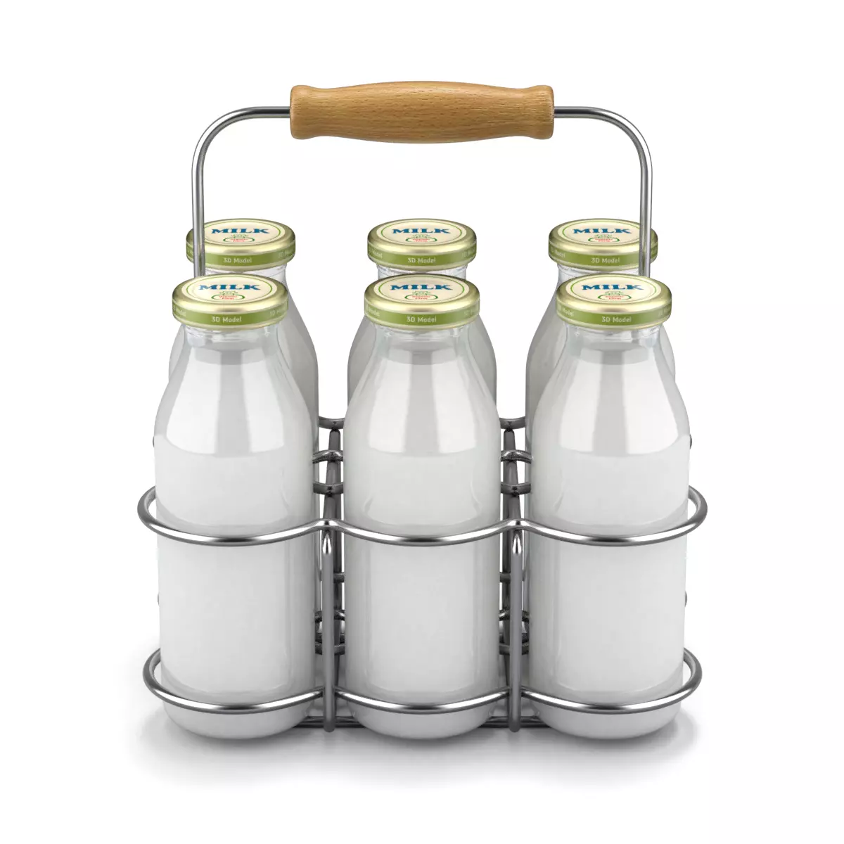 Milk Bottles in Wire Basket 3D model_0