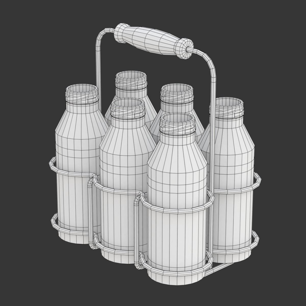 Milk Bottles in Wire Basket 3D model_23