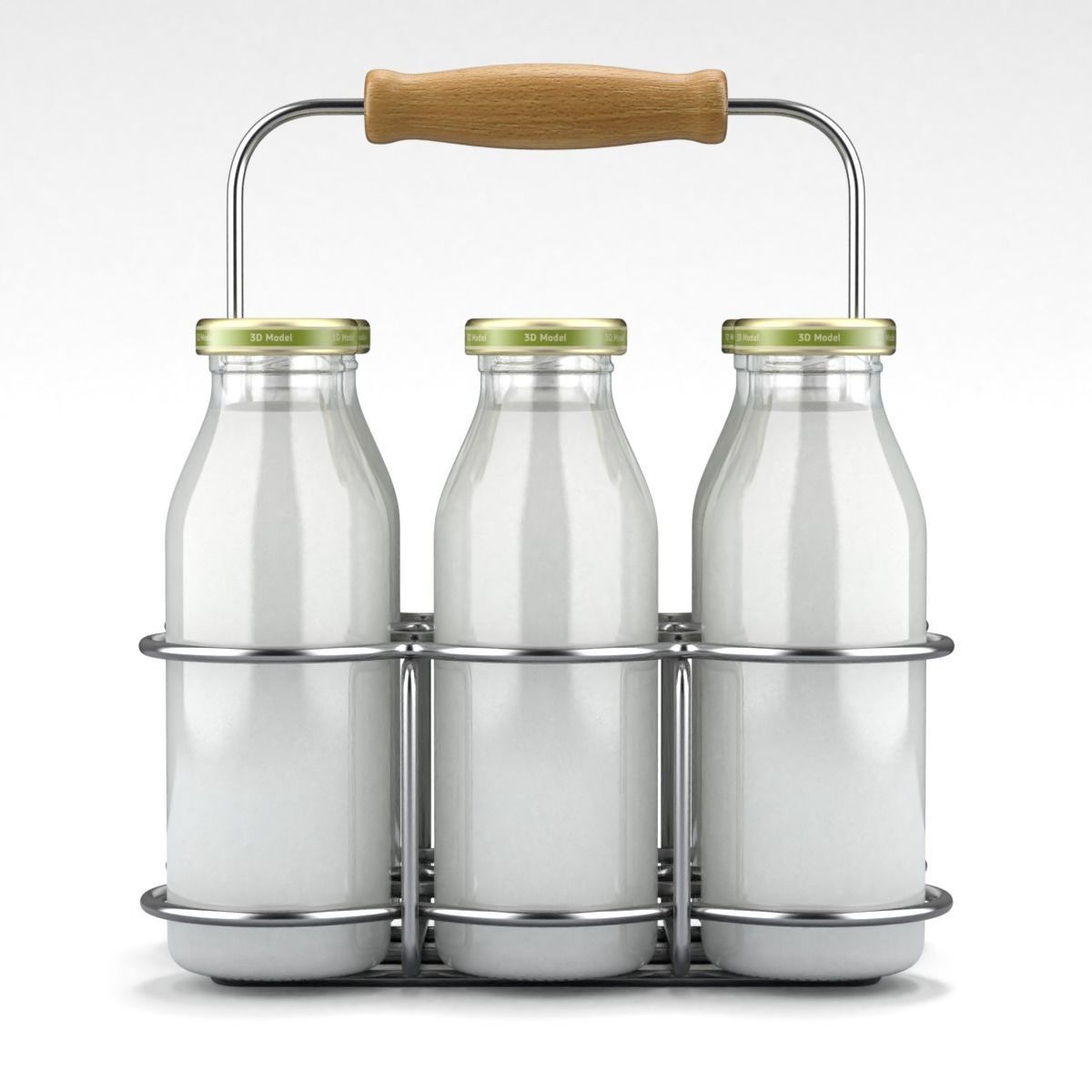 Milk Bottles in Wire Basket 3D model_9
