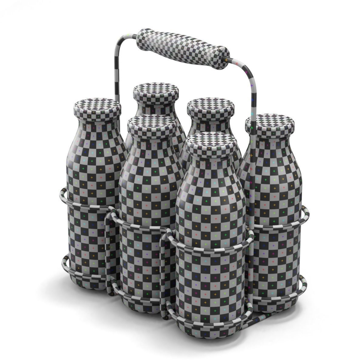 Milk Bottles in Wire Basket 3D model_13