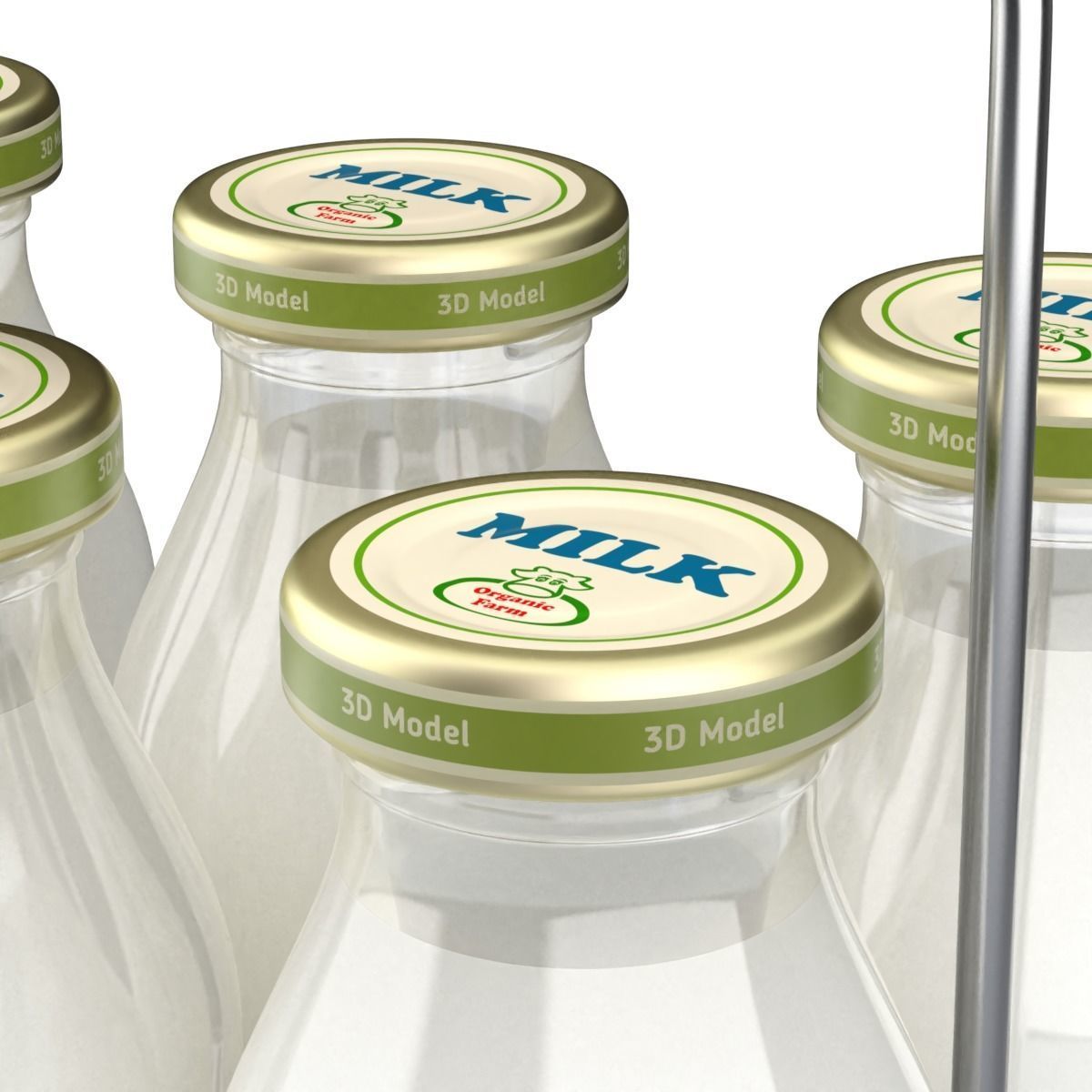 Milk Bottles in Wire Basket 3D model_3