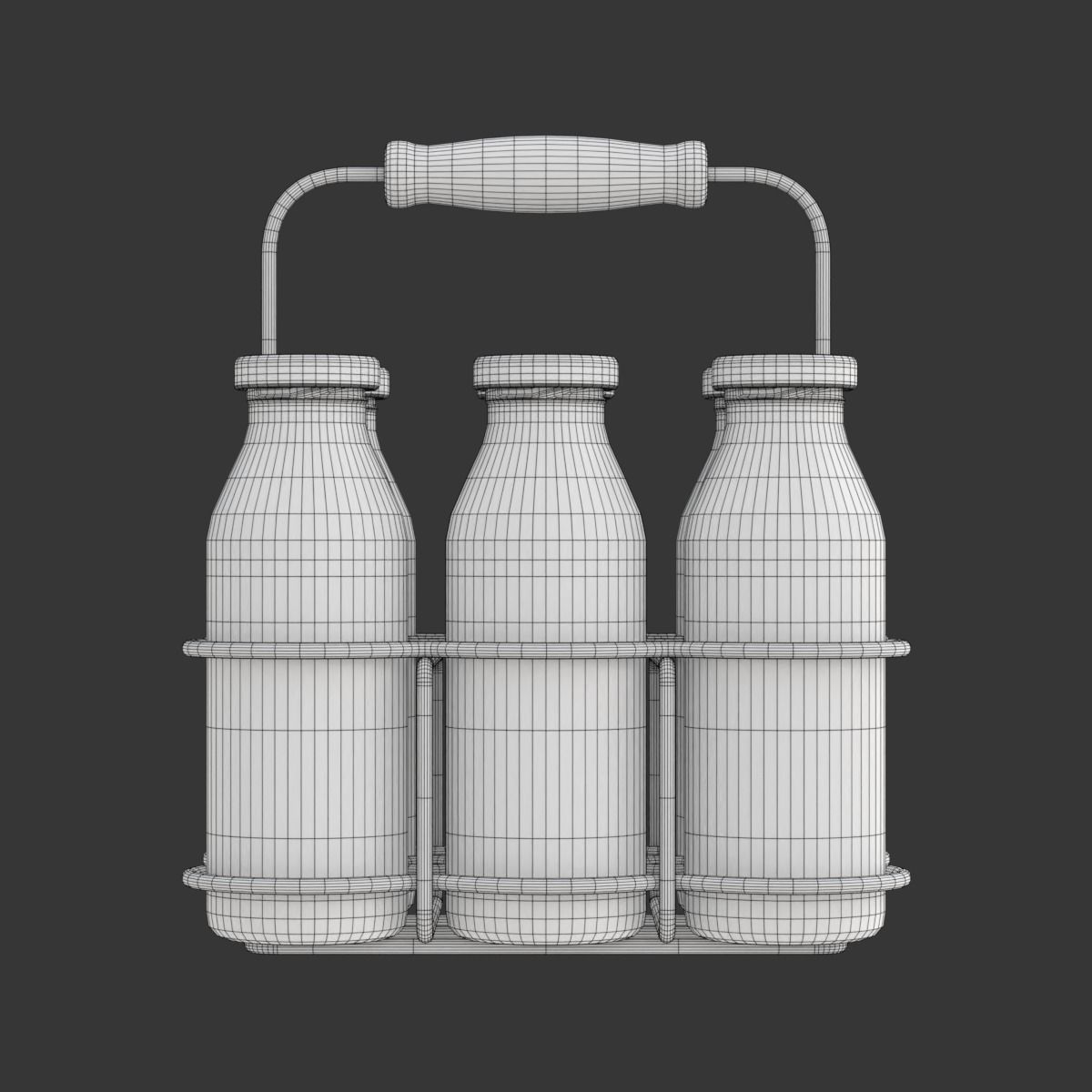 Milk Bottles in Wire Basket 3D model_28
