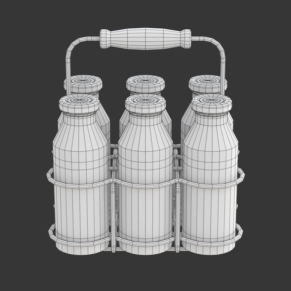 Milk Bottles in Wire Basket 3D model_21