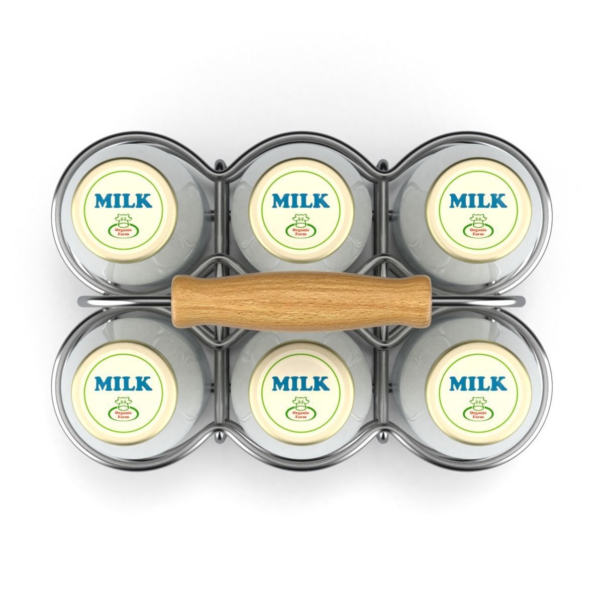 Milk Bottles in Wire Basket 3D model_8