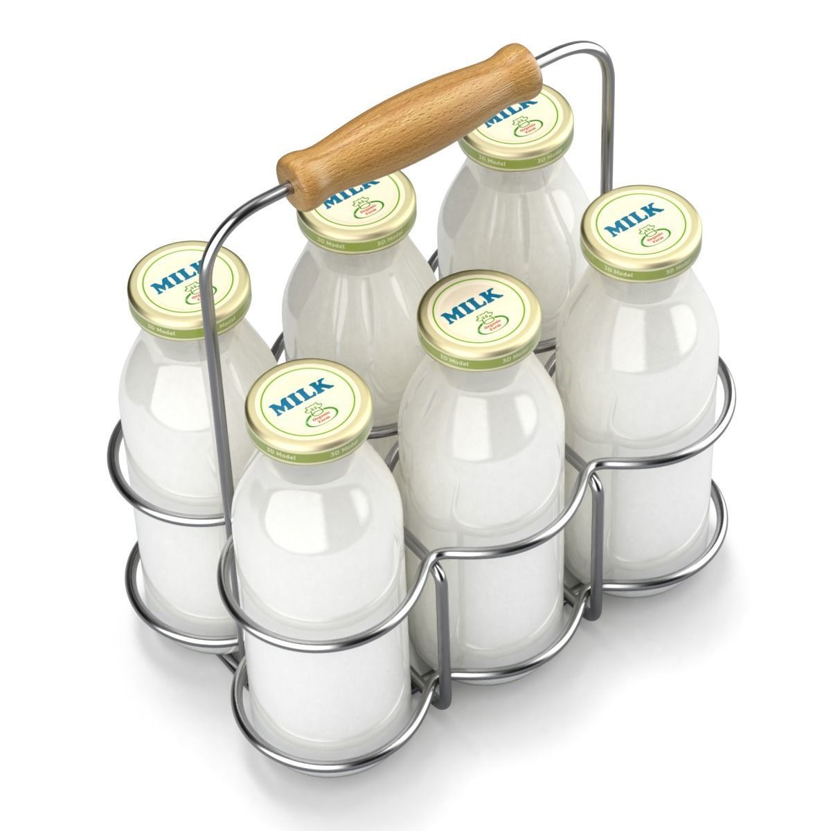 Milk Bottles in Wire Basket 3D model_5