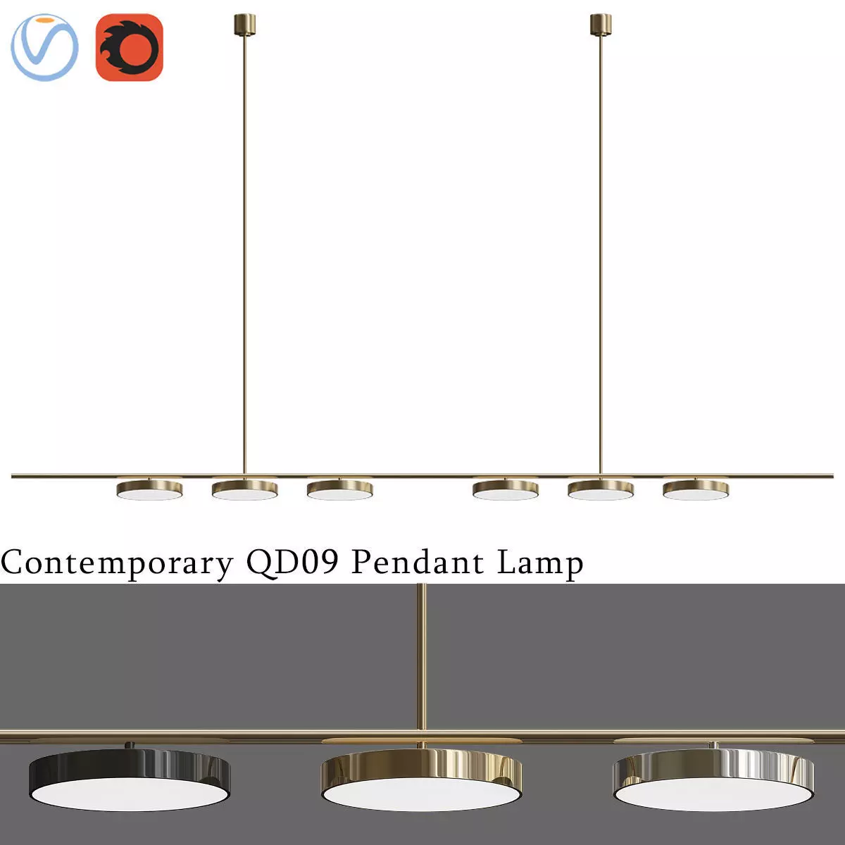 Contemporary QD09 Pendant Lamp with Brass 3D model