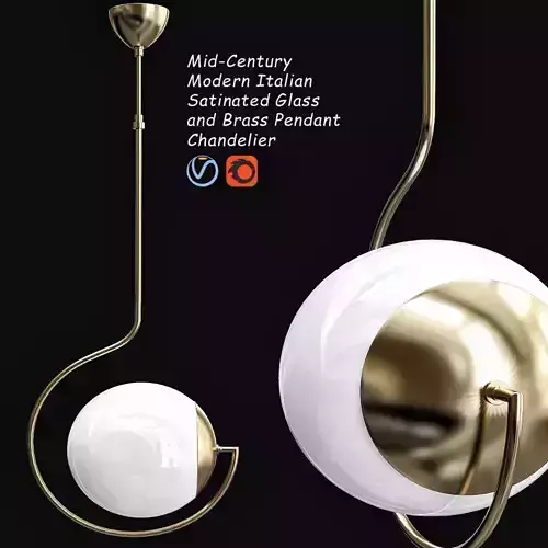 Satinated Glass and Brass Pendant Chandelier