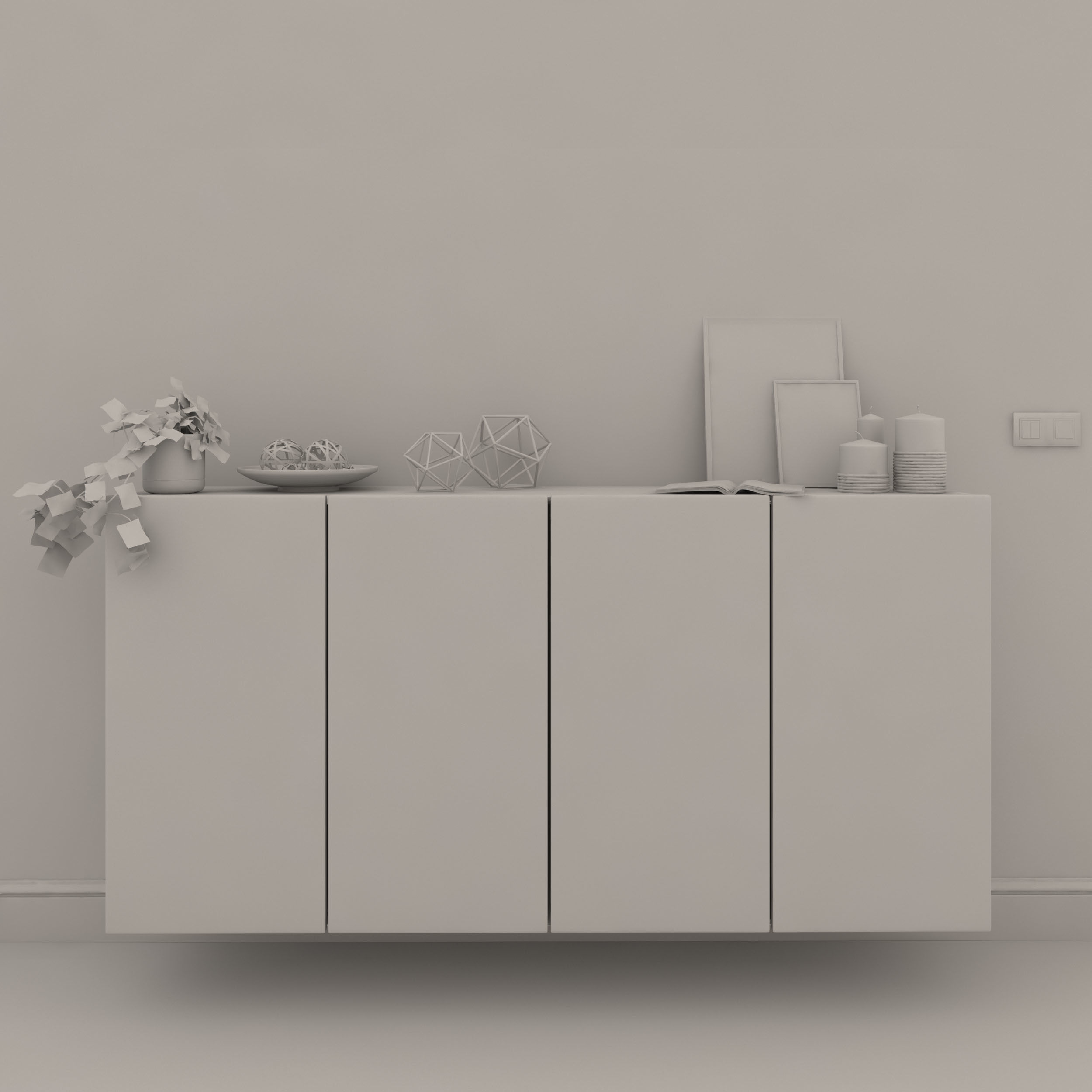 White modern cabinet composition - Include decorative set 3D model_1