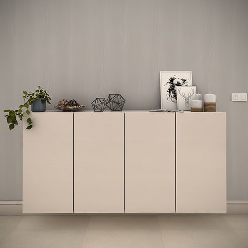 White modern cabinet composition - Include decorative set 3D model