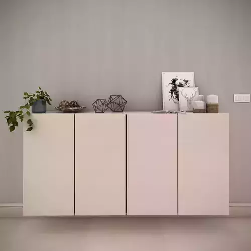 White modern cabinet composition - Include decorative set 3D model