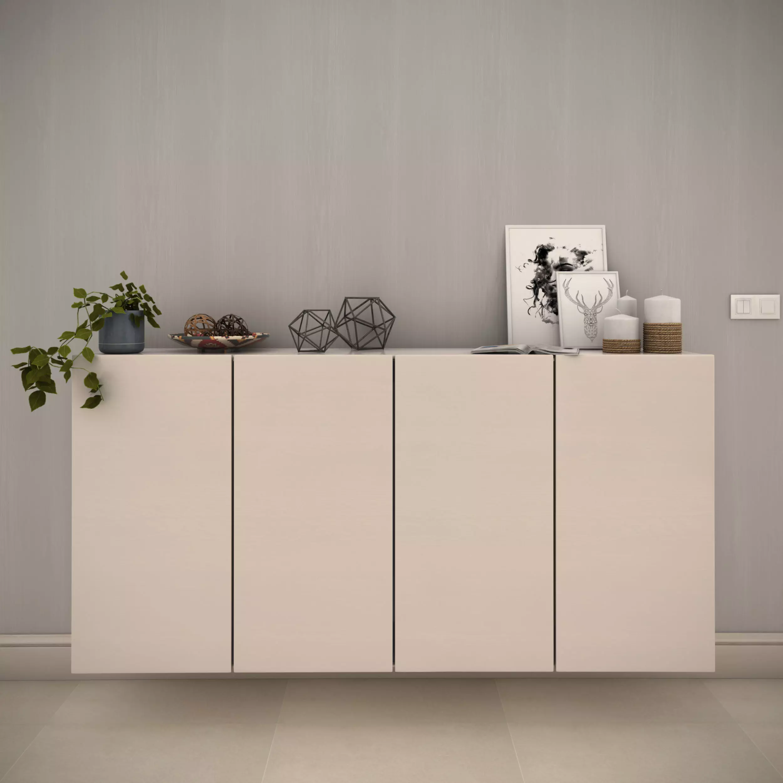 White modern cabinet composition - Include decorative set 3D model_0