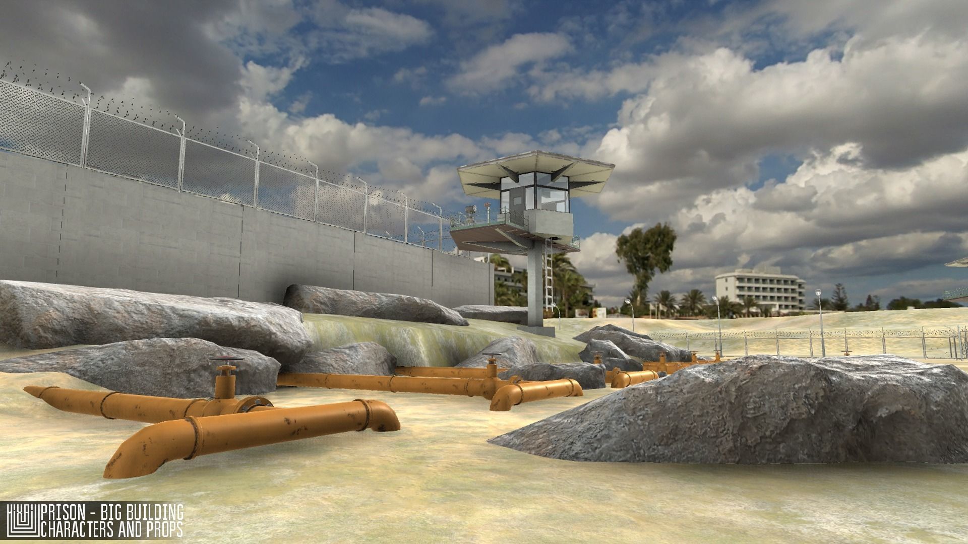 Prison - big building characters and props Low-poly 3D model_33