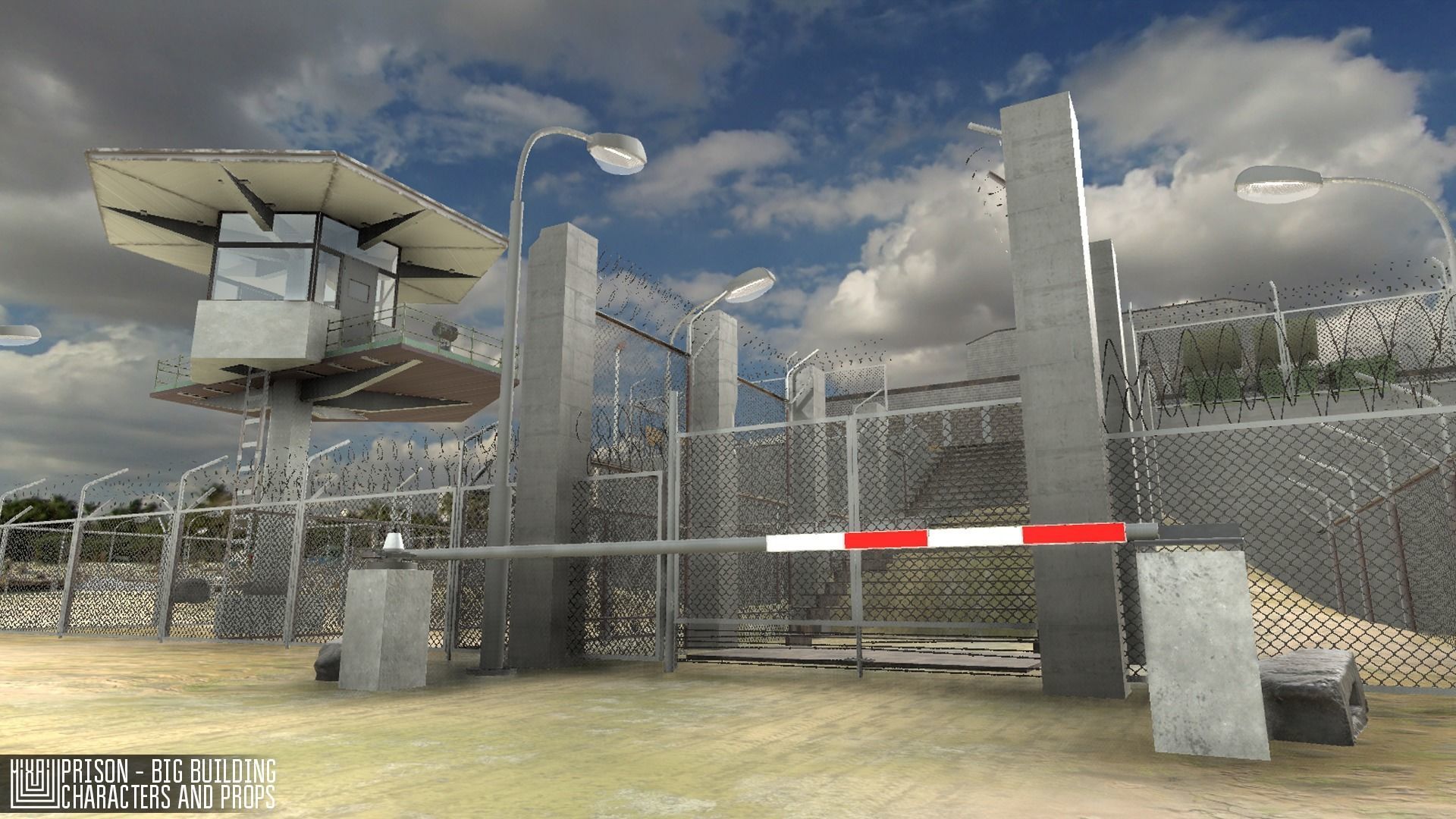 Prison - big building characters and props Low-poly 3D model_28