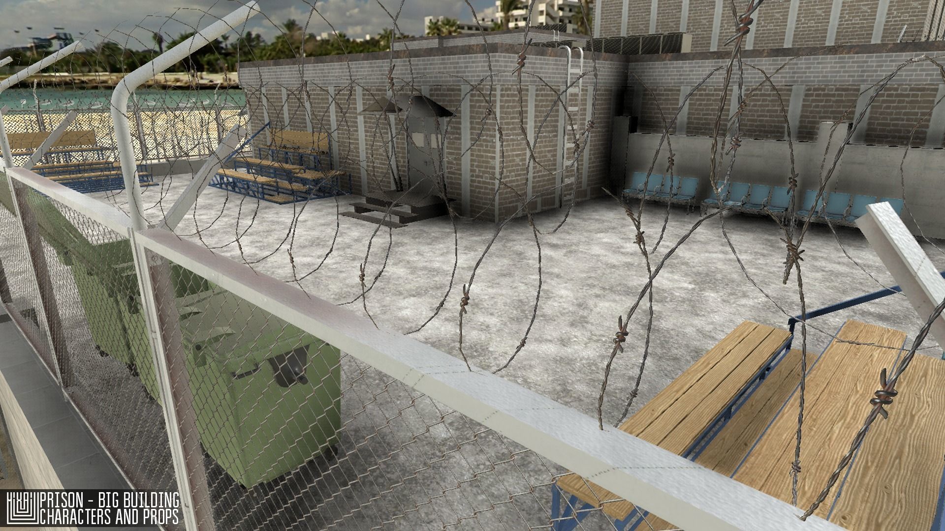 Prison - big building characters and props Low-poly 3D model_29