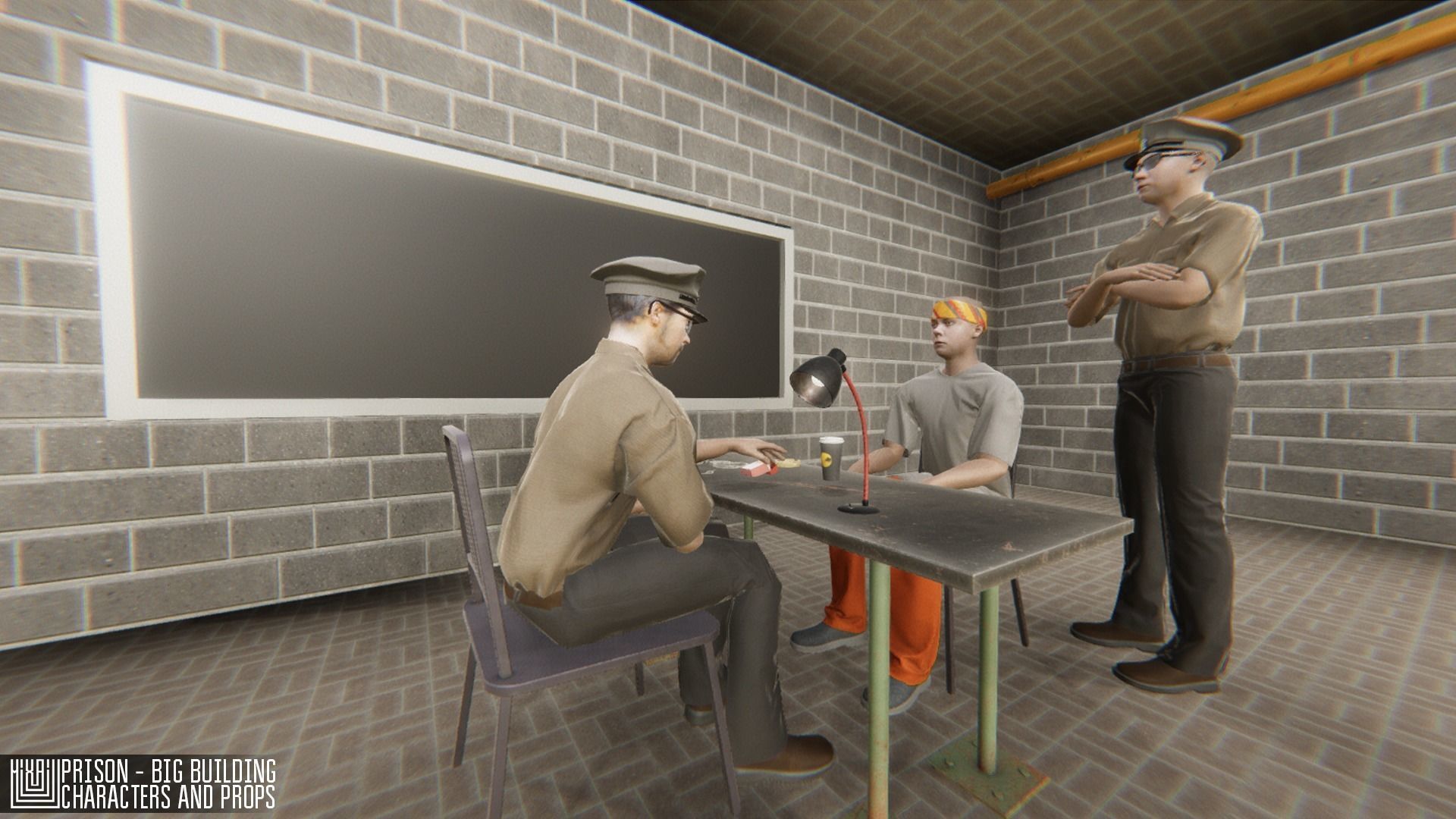 Prison - big building characters and props Low-poly 3D model_37