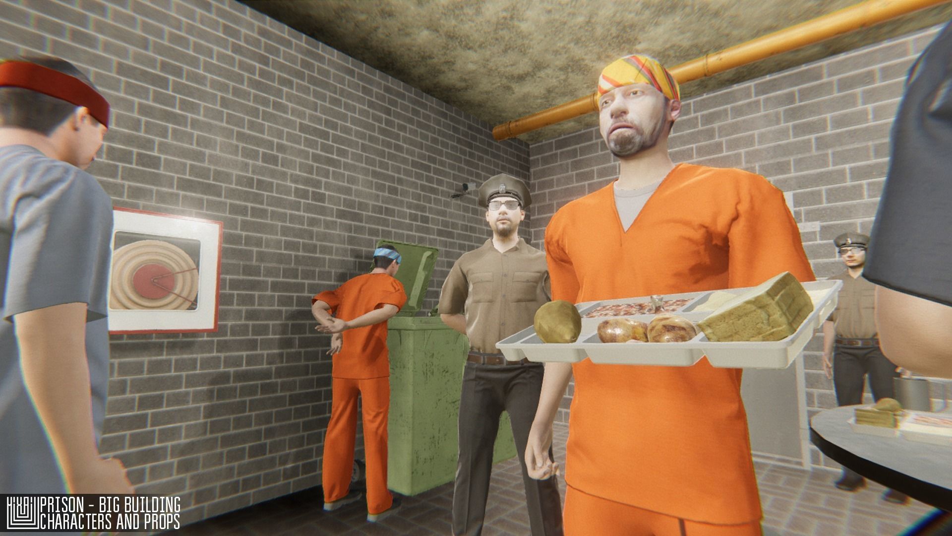 Prison - big building characters and props Low-poly 3D model_7