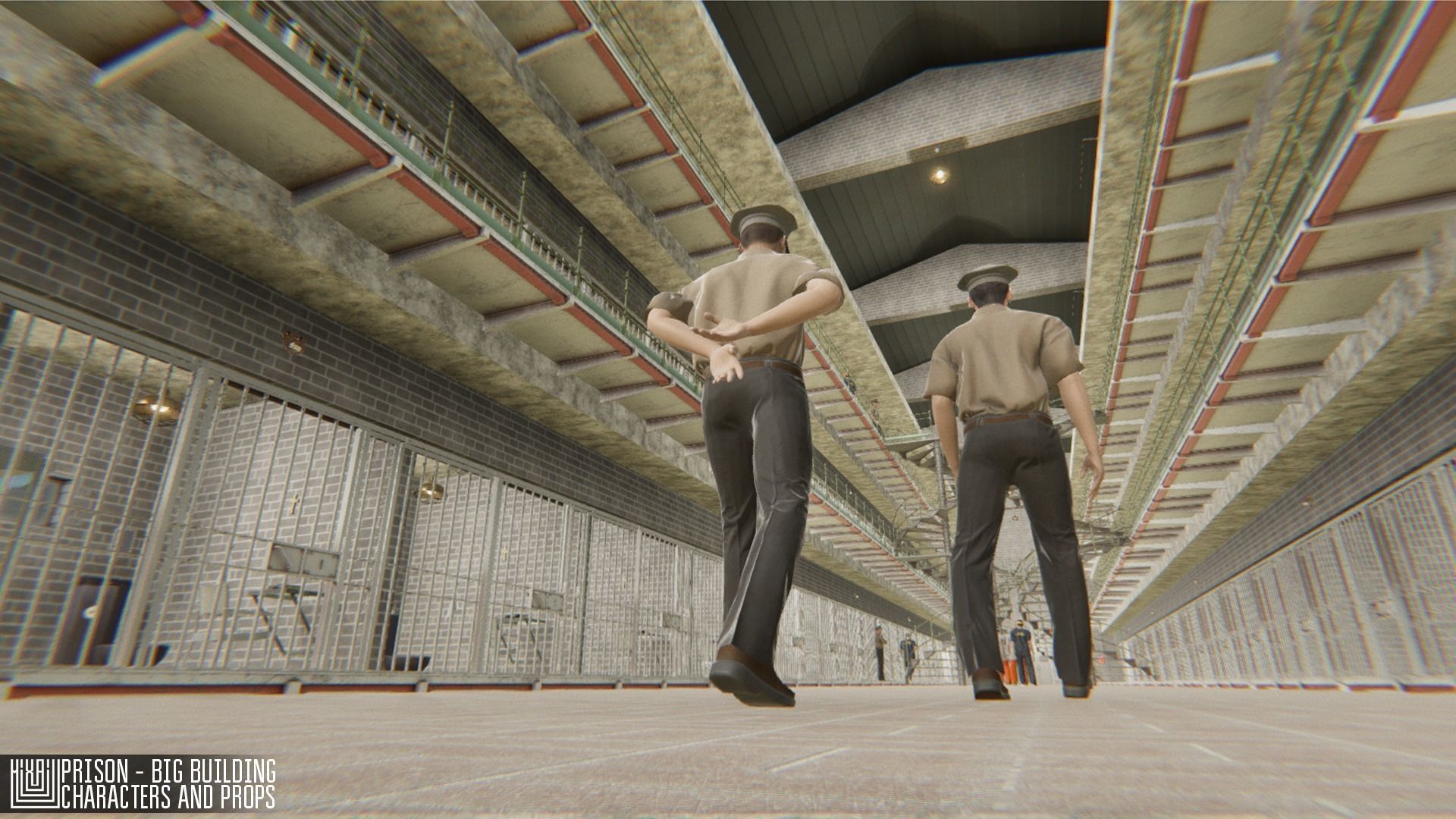 Prison - big building characters and props Low-poly 3D model_2