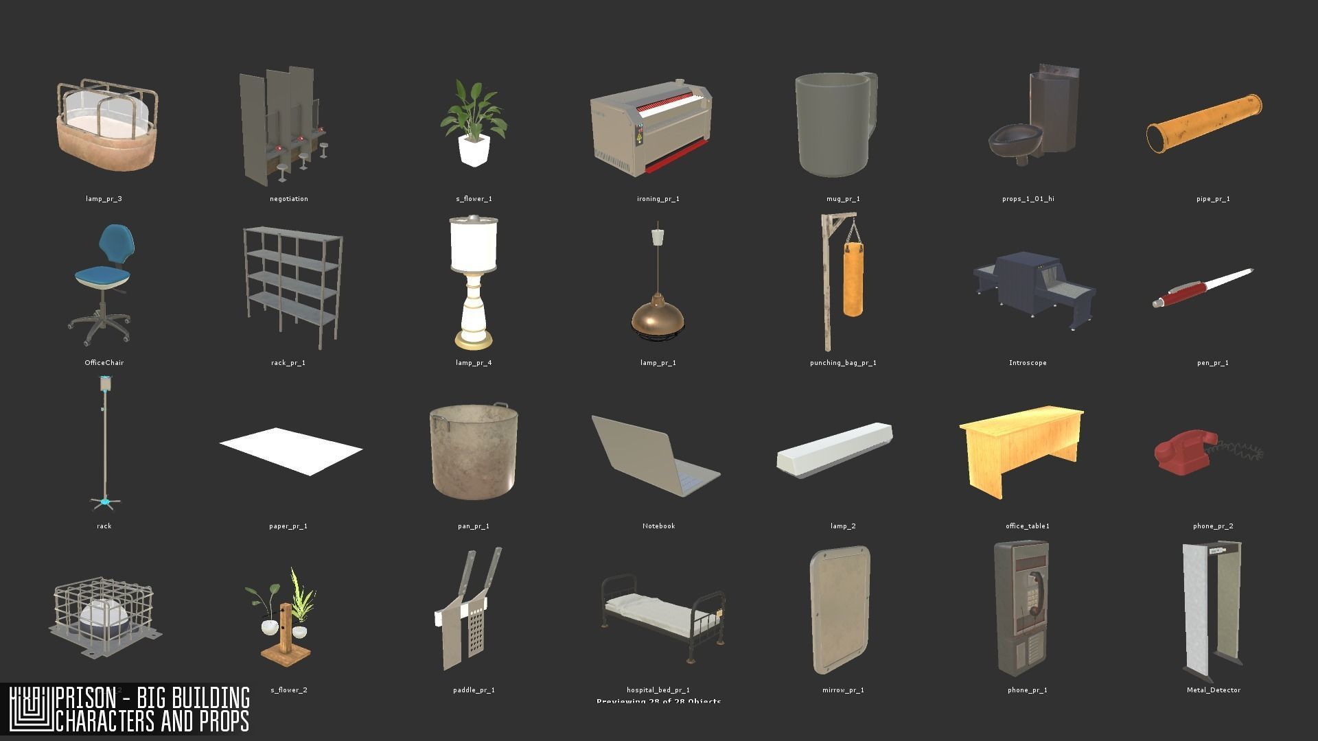 Prison - big building characters and props Low-poly 3D model_22