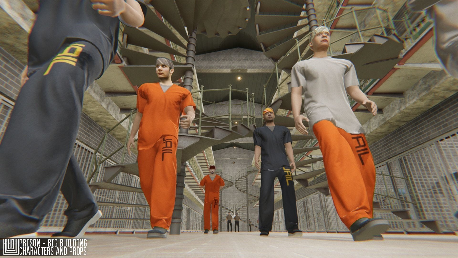 Prison - big building characters and props Low-poly 3D model_1