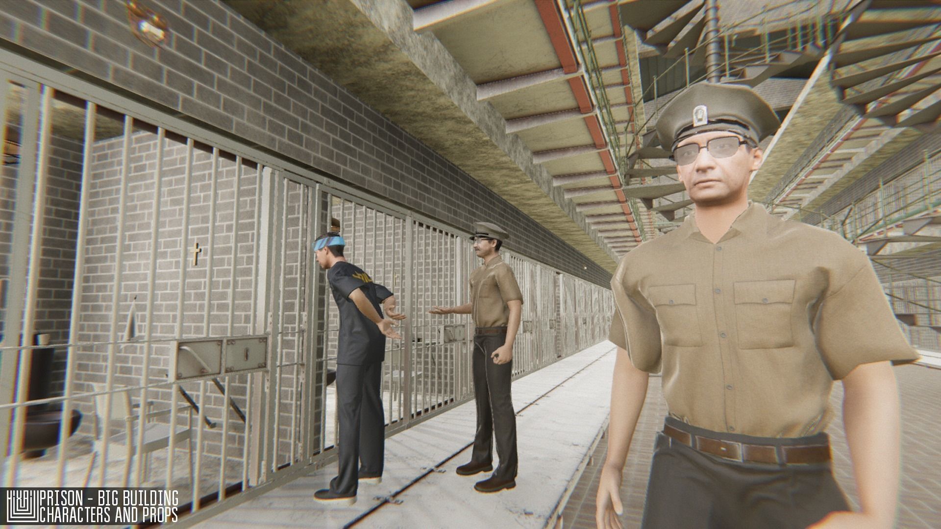 Prison - big building characters and props Low-poly 3D model_5