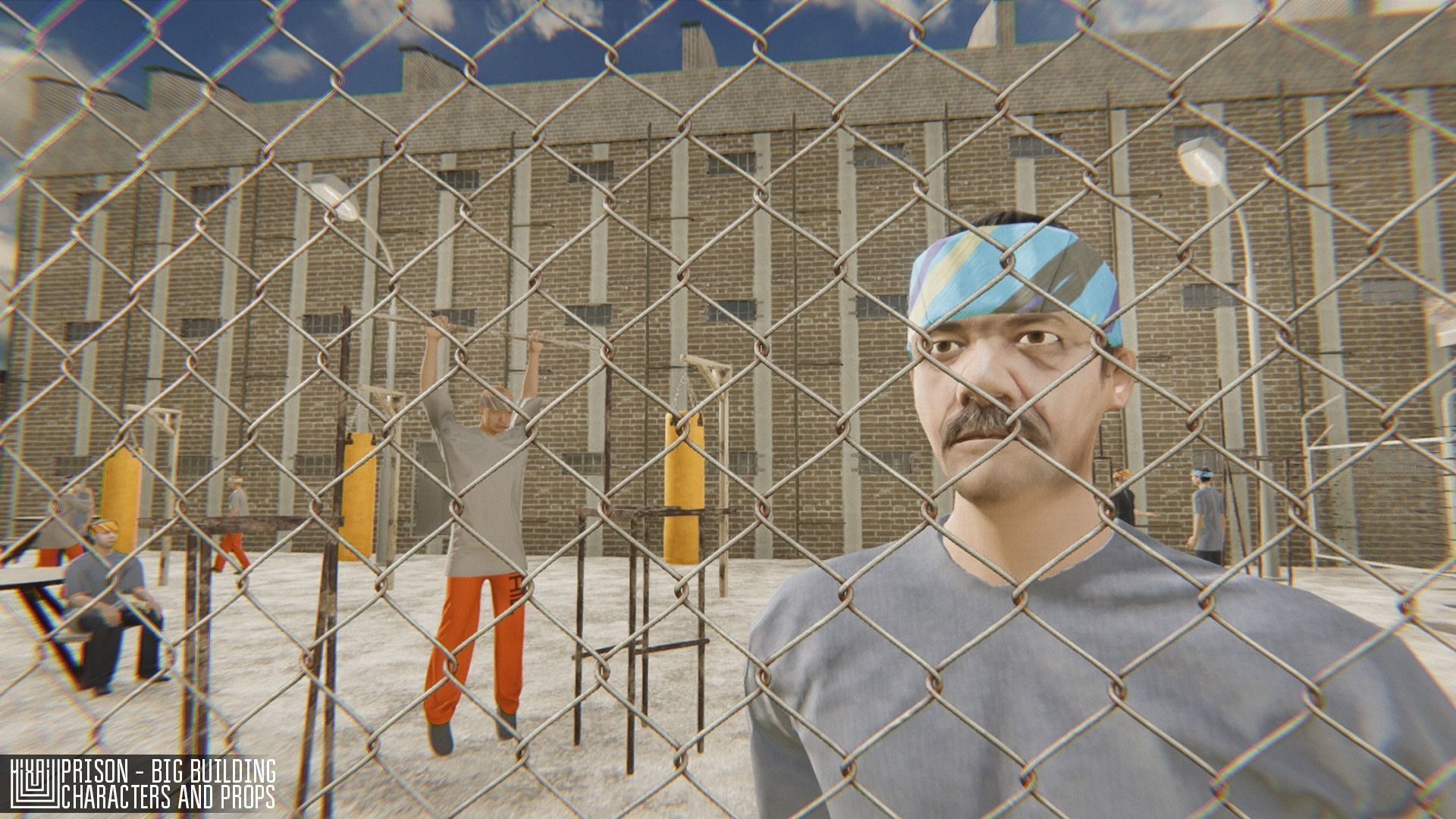 Prison - big building characters and props Low-poly 3D model_9