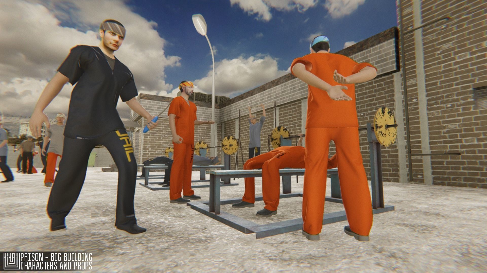 Prison - big building characters and props Low-poly 3D model_14