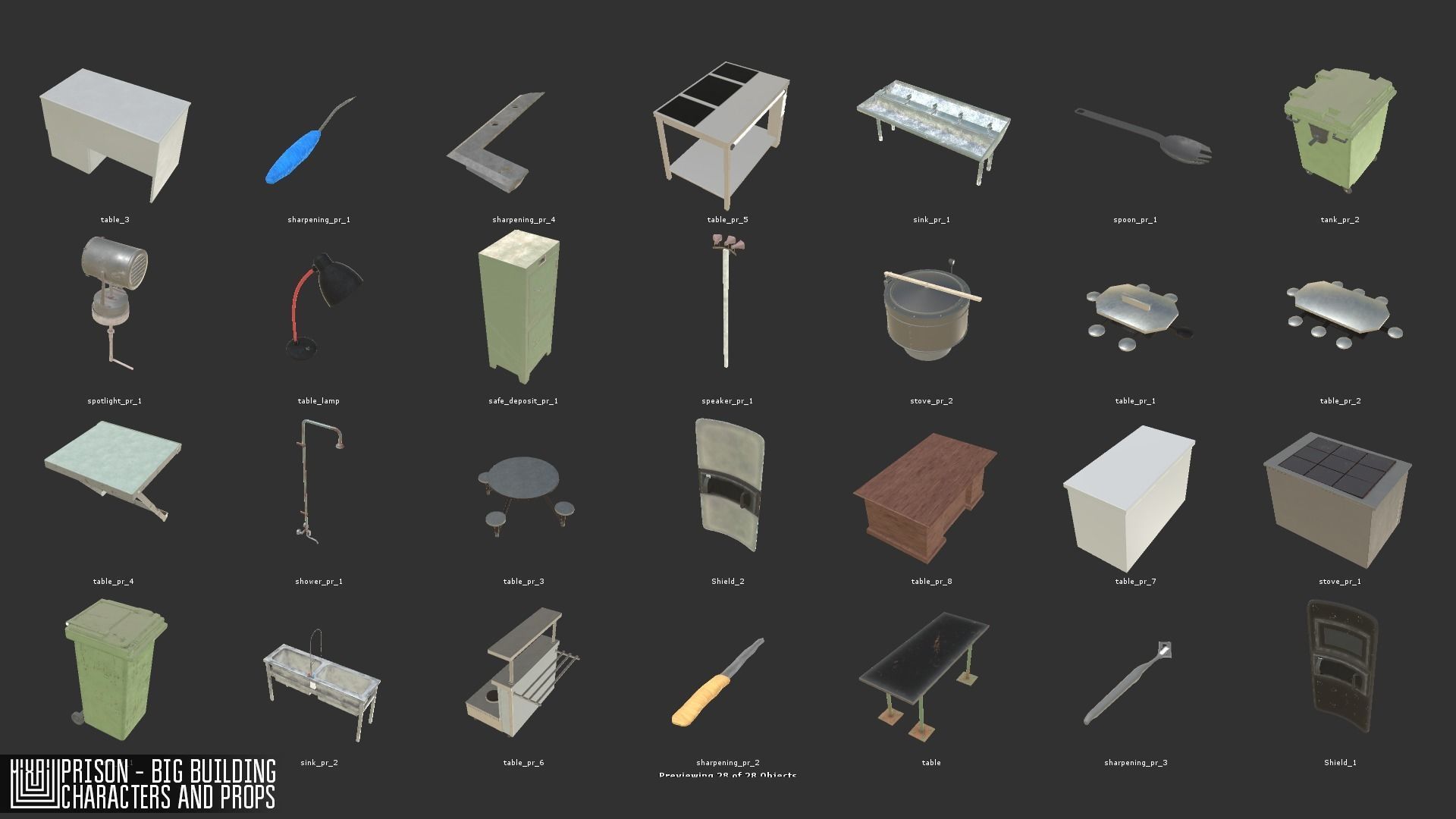 Prison - big building characters and props Low-poly 3D model_21